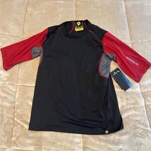 DeMarini Shirt Youth Large 3/4 Sleeve Black Red Thermal Base Layer Baseball New